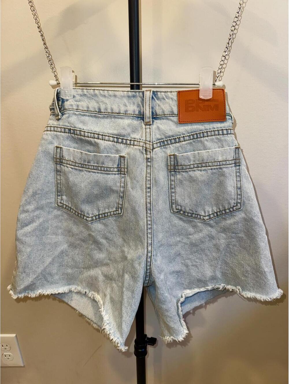 Princess Polly Denim Shorts Womens 2 High Rise Light Wash Distressed Longline
